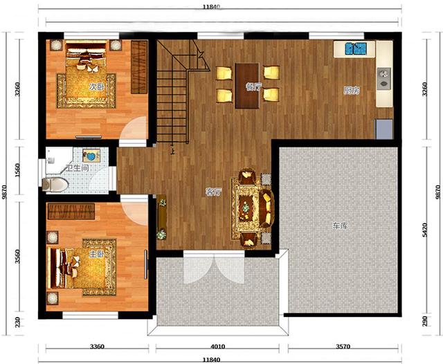 二層農(nóng)村最時尚的別墅設計圖，設開放式車庫和露臺，布局合理，結(jié)構(gòu)簡單，施工便利。
