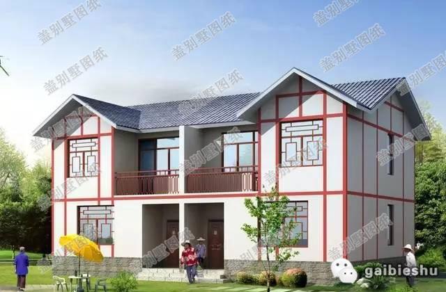 二層雙拼別墅設(shè)計(jì)圖，中式風(fēng)格，戶型設(shè)計(jì)簡約大氣，造價(jià)45萬。