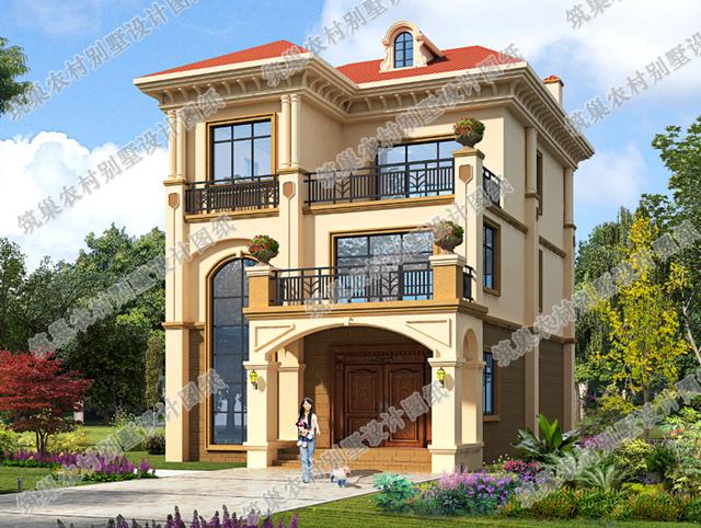 占地面積約100㎡的三層農(nóng)村小別墅，有陽臺+大露臺，南北通透，適合現(xiàn)代農(nóng)村自建房。