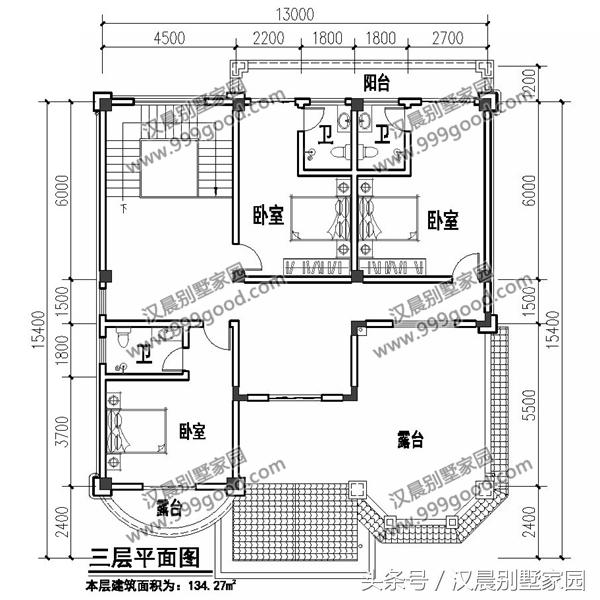13X15.4三層別墅設(shè)計(jì)圖，布局都符合我的要求，蓋房就要選擇最實(shí)惠的，就選它。