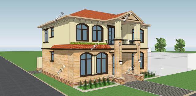 12X12米二層歐式別墅設(shè)計(jì)圖，外觀精美，戶型方正。