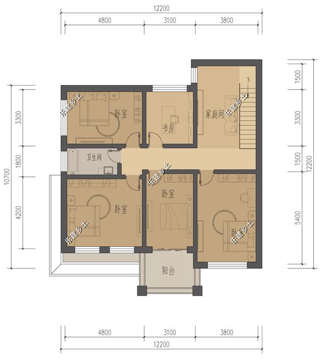 12X12米二層歐式別墅設(shè)計(jì)圖，外觀精美，戶型方正。