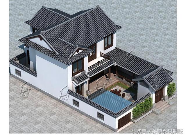 傳統(tǒng)二層四合院別墅設計圖，占地265平，主體造價35萬以內(nèi)。