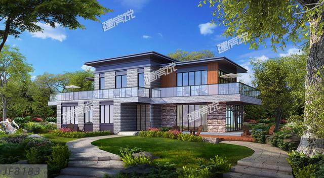 農(nóng)村二層別墅設(shè)計圖，現(xiàn)代感十足，建在環(huán)境優(yōu)美的鄉(xiāng)村，是很惹眼的存在。