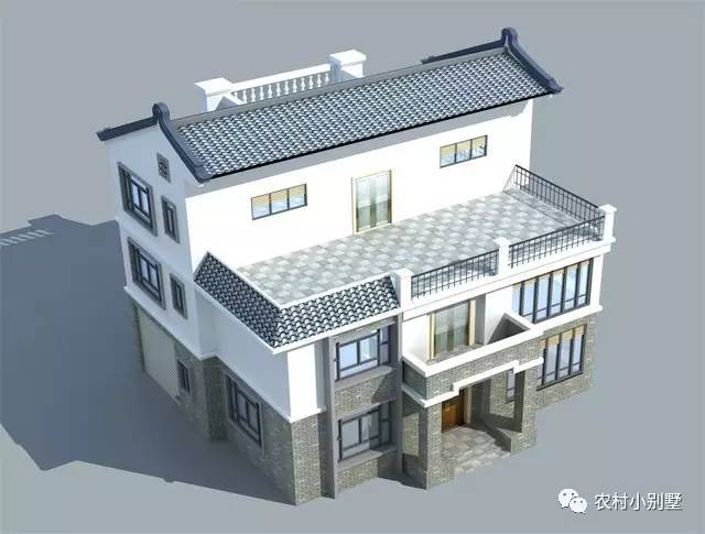 13.5x11米三層新農(nóng)村徽派住宅設(shè)計(jì)圖，含效果圖