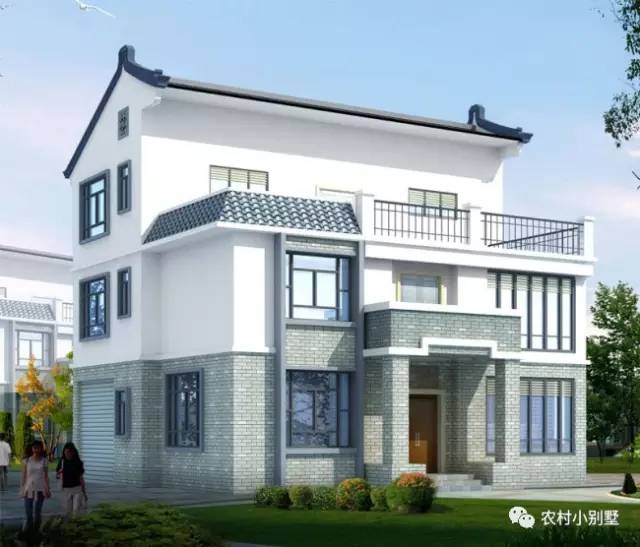 13.5x11米三層新農(nóng)村徽派住宅設(shè)計(jì)圖，含效果圖