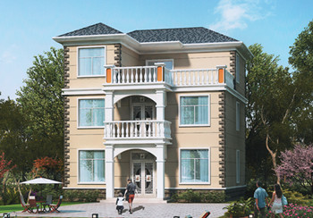 占地105平實用三層樓房別墅設(shè)計圖紙，造型方正簡單大氣