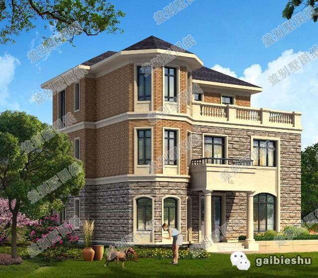 三層復(fù)式別墅設(shè)計圖，造型獨特，線條柔美，一款精致的小別墅。