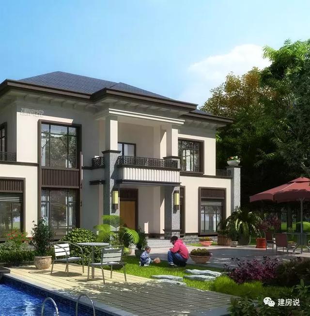 二層新中式花園泳池別墅設(shè)計(jì)圖，造型恢宏大氣，建房發(fā)愁的朋友進(jìn)來(lái)看。