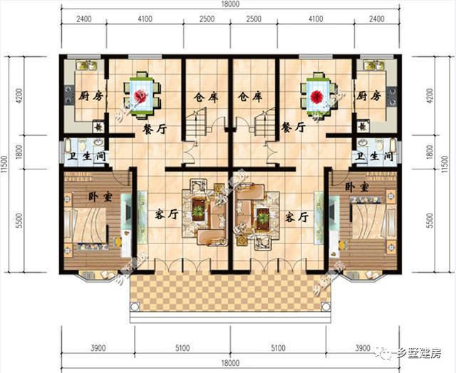 兩棟三層兄弟雙拼別墅設(shè)計圖，戶型好，是你想要的那款。
