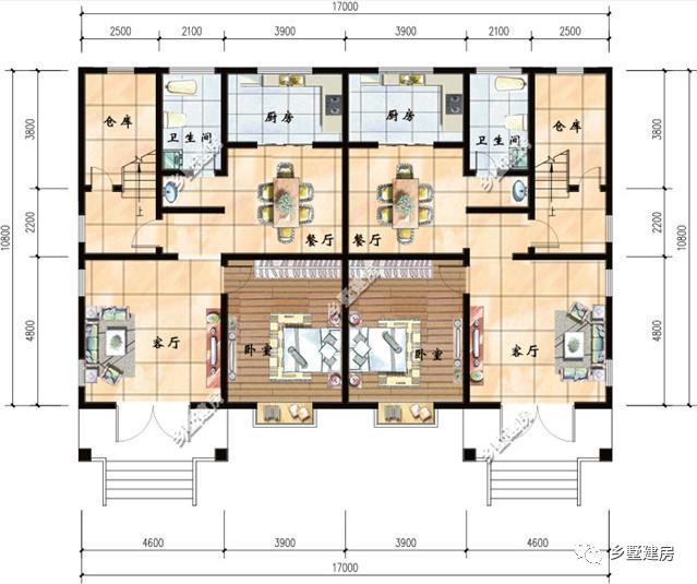 兩棟三層兄弟雙拼別墅設(shè)計圖，戶型好，是你想要的那款。