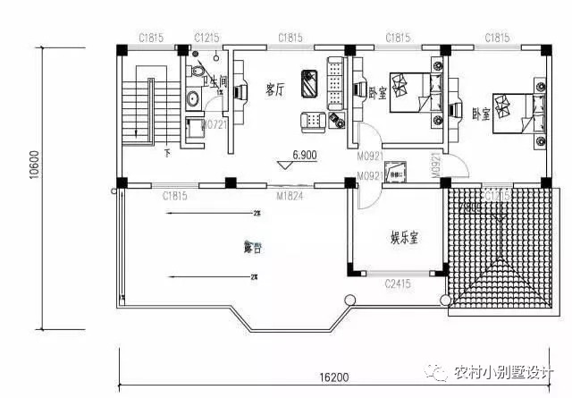 16.2米×10.6米帶挑空客廳三層農(nóng)村別墅設(shè)計(jì)圖，大戶型房間多