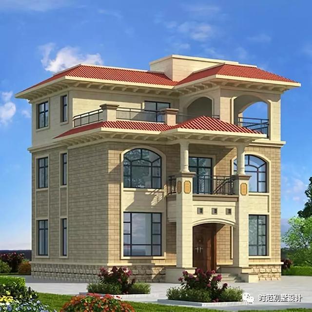 小戶(hù)型三層歐式別墅設(shè)計(jì)圖，帶涼亭露臺(tái)影視廳，6室3廳適合自建