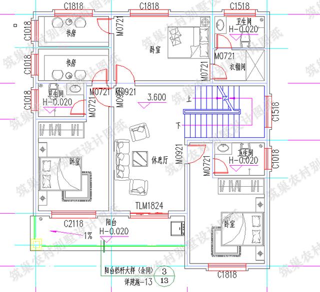 二層平屋頂3廳4臥自建房全套施工圖，施工難度較低，簡單實用