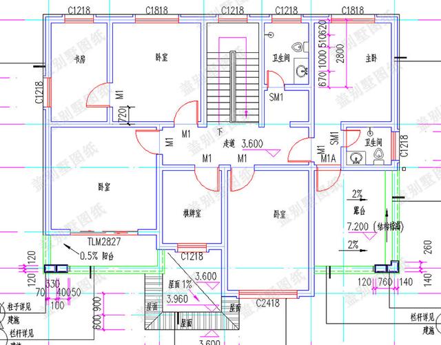 30萬以內(nèi)二層自建房全套CAD施工圖，14×11米6臥帶車庫