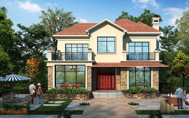 二層帶雙露臺+落地窗別墅設(shè)計(jì)圖，營造一種讓人居住舒適的生活環(huán)境