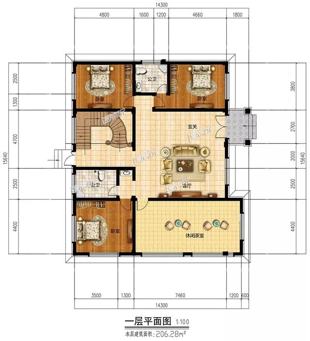 這款二層別墅設計圖，占地兩百多平方，外型極美，絕對稱得上是豪宅