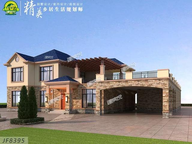 這款二層別墅設計圖，占地兩百多平方，外型極美，絕對稱得上是豪宅