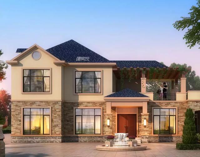 這款二層別墅設計圖，占地兩百多平方，外型極美，絕對稱得上是豪宅