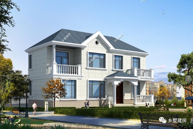 二層田園風(fēng)自建房別墅設(shè)計(jì)圖，窄面寬宅基地一樣能建出漂亮的房子