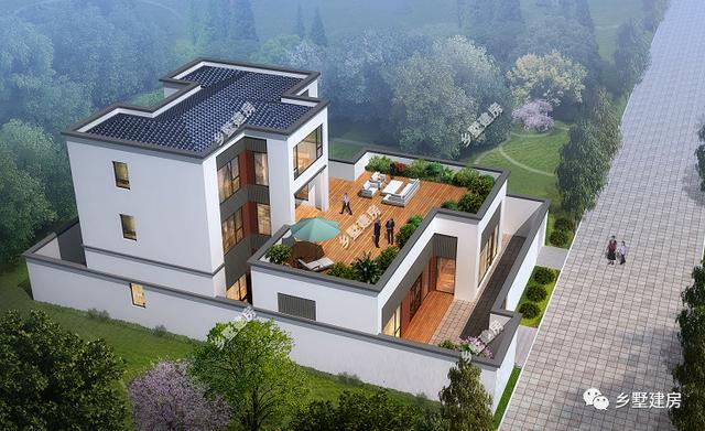 三層自建別墅設計圖，有院子+雙廚房+大露臺，附裝修圖