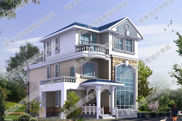房屋建成實拍展示：30萬2廳5臥三層農(nóng)村別墅設計施工圖，外觀造型豪華大氣