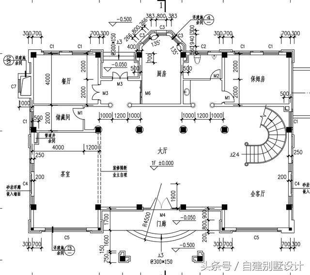 總占地面積350平米的四層歐式別墅設(shè)計(jì)圖，帶地下室酒窖，豪華大氣。
