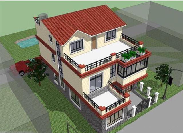 二層半結(jié)構(gòu)的農(nóng)村小別墅設(shè)計(jì)圖，帶小院，非常大方。