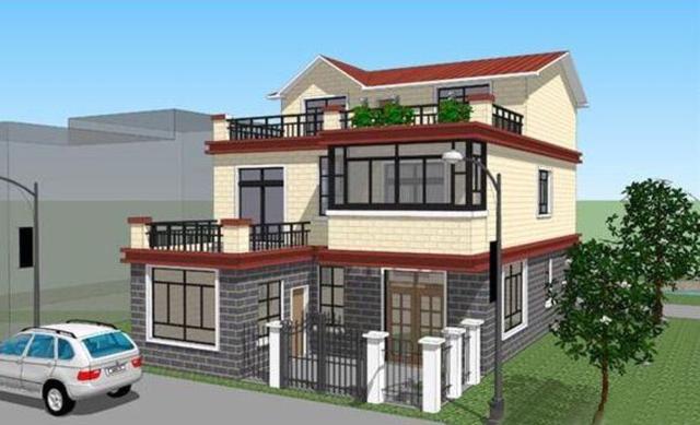 二層半結(jié)構(gòu)的農(nóng)村小別墅設(shè)計(jì)圖，帶小院，非常大方。