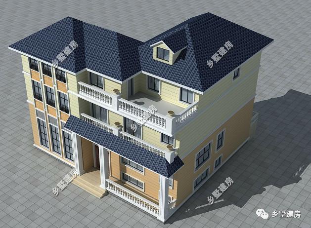 三層現(xiàn)代田園風別墅設計圖，帶大露臺+老虎窗，造價40萬左右。