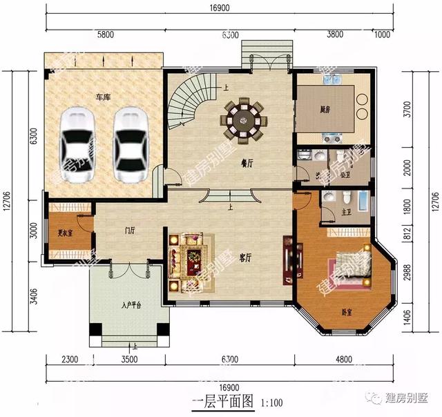 16.9×12.7三層別墅設(shè)計(jì)圖，帶開(kāi)放式車庫(kù)，室內(nèi)布局是真實(shí)用真方便。