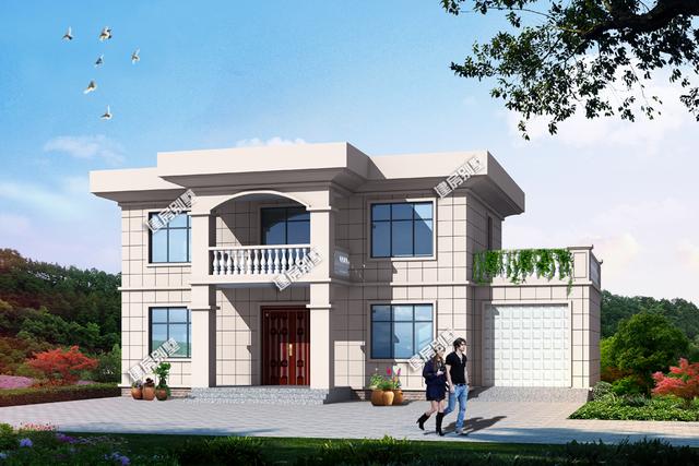 16mx8m二層平頂別墅設計圖，帶車庫，很適合在北方建設。