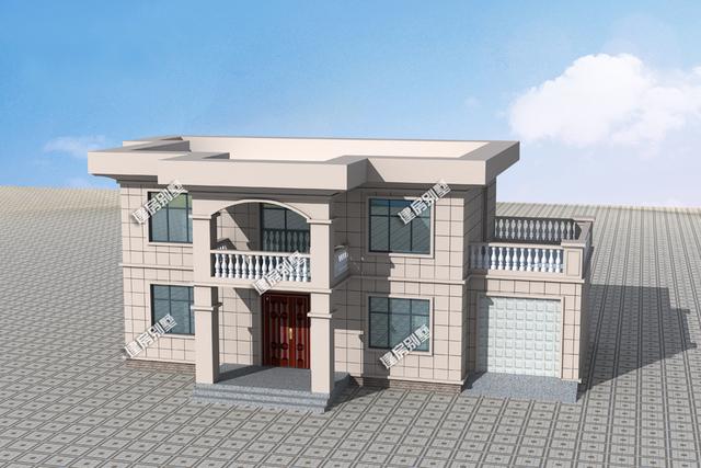 16mx8m二層平頂別墅設計圖，帶車庫，很適合在北方建設。