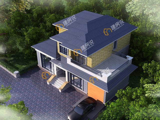 二層現(xiàn)代別墅設(shè)計(jì)圖，占地151平方米，帶車庫(kù)，時(shí)尚大方。