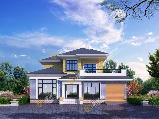 二層現(xiàn)代別墅設(shè)計(jì)圖，占地151平方米，帶車庫(kù)，時(shí)尚大方。