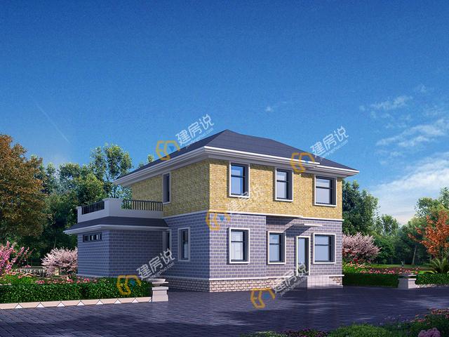 二層現(xiàn)代別墅設(shè)計(jì)圖，占地151平方米，帶車庫(kù)，時(shí)尚大方。