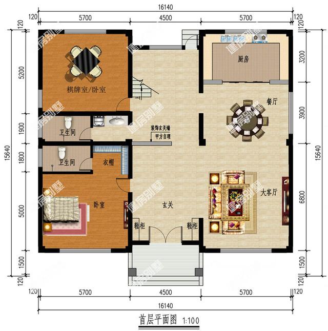 16.14x15.64米農(nóng)村二層別墅設(shè)計圖，外觀看著舒服、布局住著坦然，很令人向往的鄉(xiāng)村住宅。