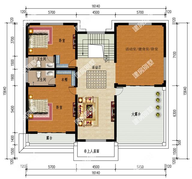 16.14x15.64米農(nóng)村二層別墅設(shè)計圖，外觀看著舒服、布局住著坦然，很令人向往的鄉(xiāng)村住宅。
