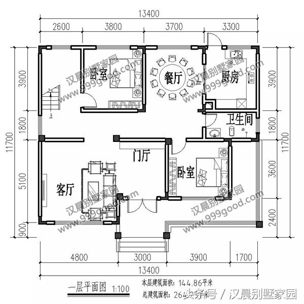 13.4X11.7米一層半美式別墅設(shè)計圖，造型非常的好看。