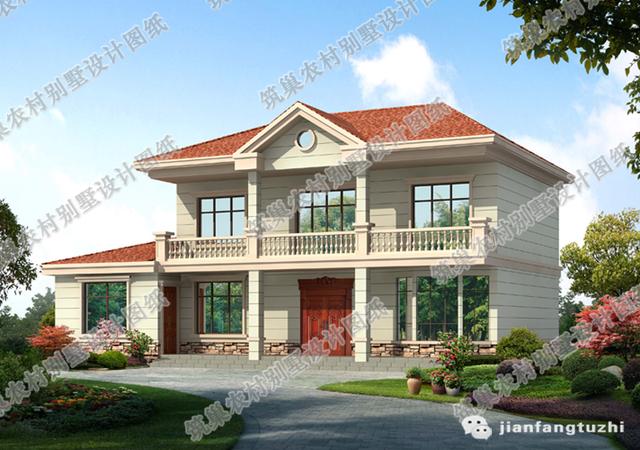 17米x13米二層別墅設計圖，帶獨立車庫，外觀簡潔大氣，主體造價30萬。