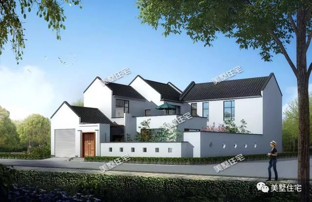 17X21米二層新中式別墅設(shè)計圖，帶兩個庭院，主體造價60萬以內(nèi)。