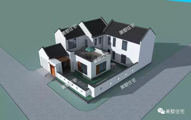 17X21米二層新中式別墅設(shè)計圖，帶兩個庭院，主體造價60萬以內(nèi)。