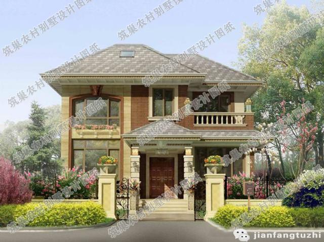 12×11米二層歐式田園風(fēng)別墅設(shè)計(jì)圖，戶(hù)型美觀大氣，造價(jià)25萬(wàn)。