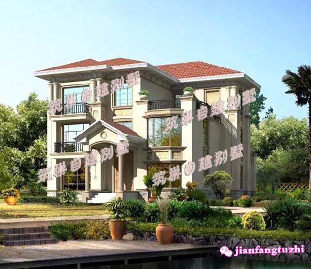 12.8x12米三層田園風(fēng)別墅設(shè)計(jì)圖，豪華大氣，帶大露臺(tái)，不比城市里的別墅差。