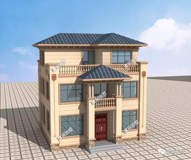 10.2×8.4米三層農(nóng)村別墅設計圖，外觀簡約自然，室內(nèi)實用大氣，造價25萬以內(nèi)。