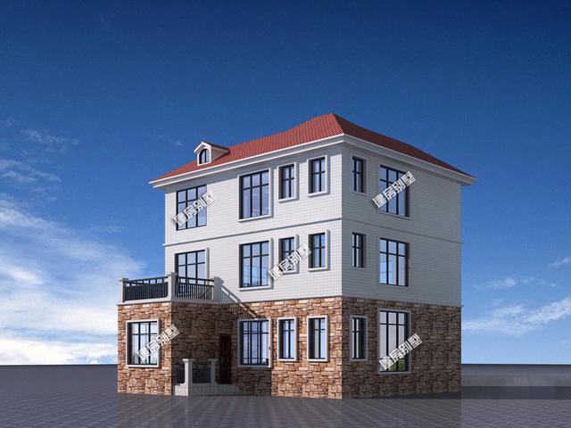 11.76mx9.76m三層別墅設計圖，帶客廳挑空+旋轉(zhuǎn)樓梯+獨立廚房設計，是一款不錯的鄉(xiāng)村三層房型。