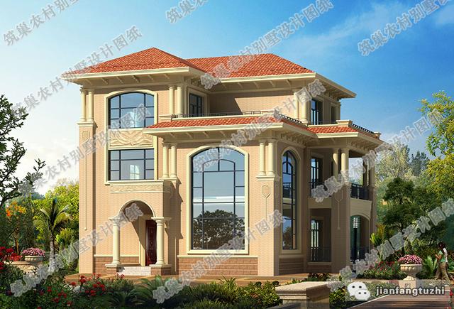 16×18米三層農(nóng)村別墅設(shè)計(jì)圖，帶挑空客廳，高端大氣，造價(jià)50萬。