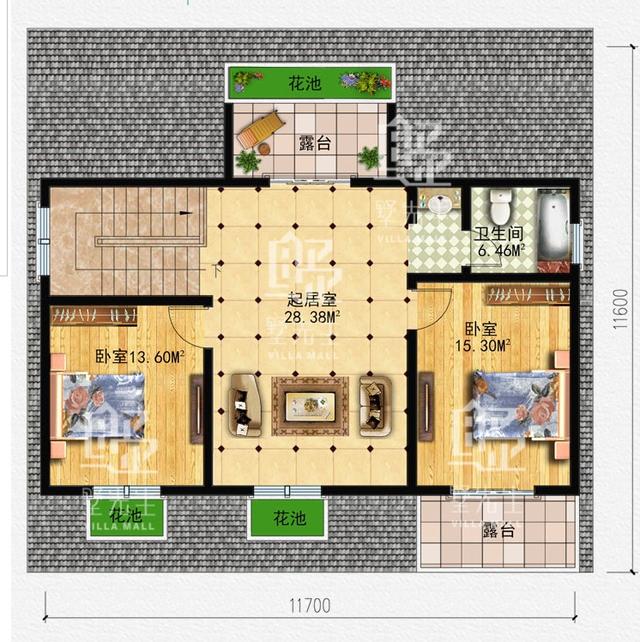 占地134平的田園風(fēng)一層別墅設(shè)計(jì)圖，帶閣樓，造價(jià)23萬(wàn)以內(nèi)。