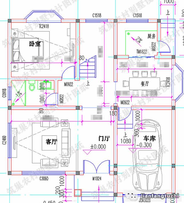 11×12米三層簡約別墅設計圖，帶復式挑空大客廳，造價30萬以內。