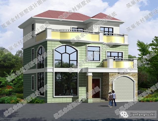 11×12米三層簡約別墅設計圖，帶復式挑空大客廳，造價30萬以內。